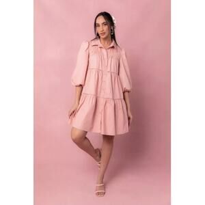 NWT Ivy City‎ Co Jojo Dress Mauve Pink Short Length Tiered Cotton Plus Size 2X